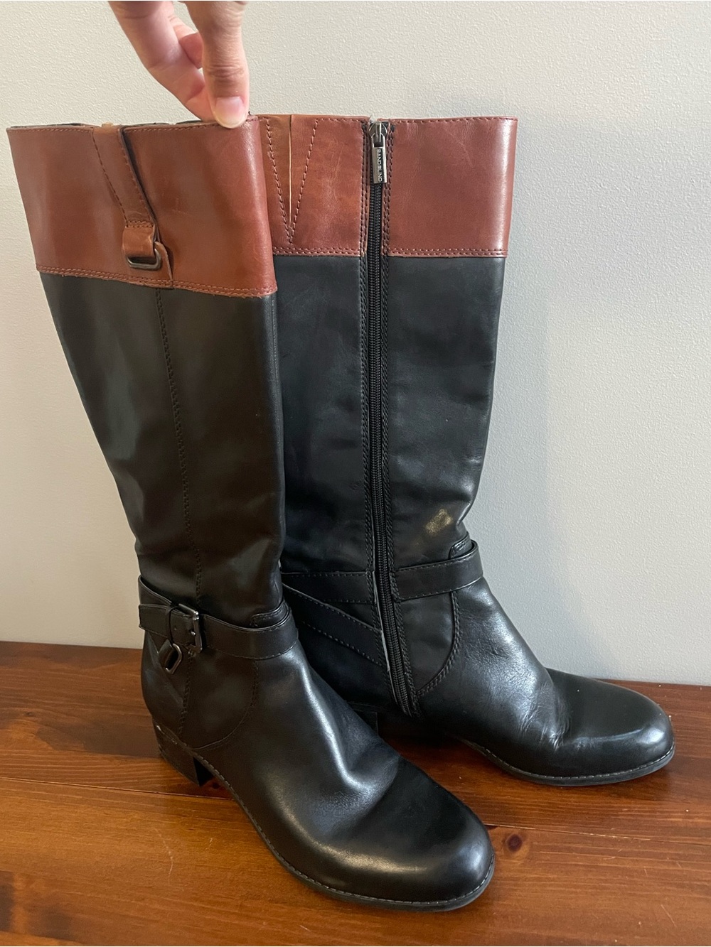 Bandolino Two-Tone Tall Riding Boots - Black & Brown